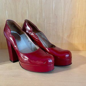 Vintage ('92-93) John Fluevog red platform shoes; rare; ladies size 6